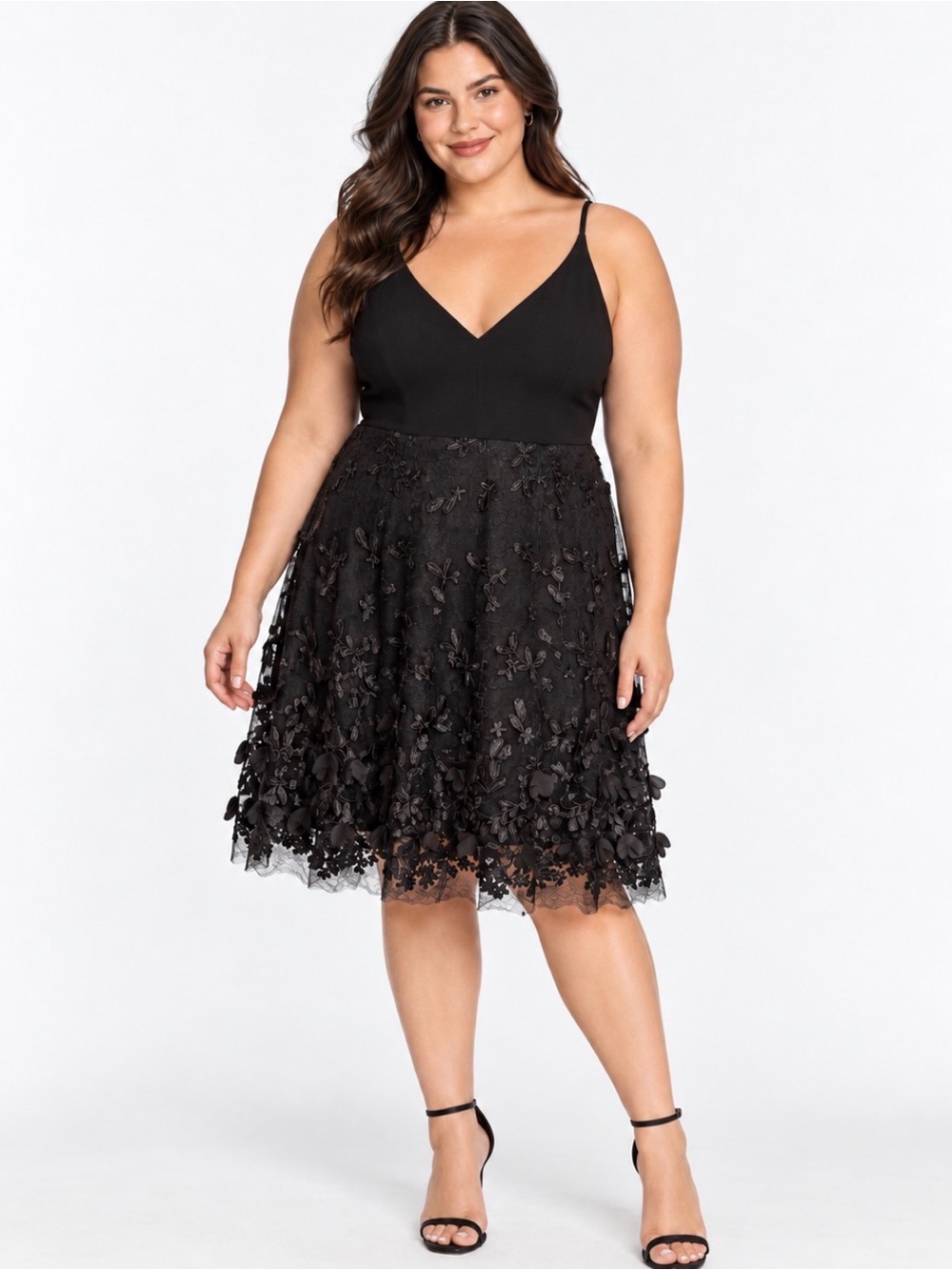 Dress the Population Black Floral Lace 3D Appliqué Dress XXL